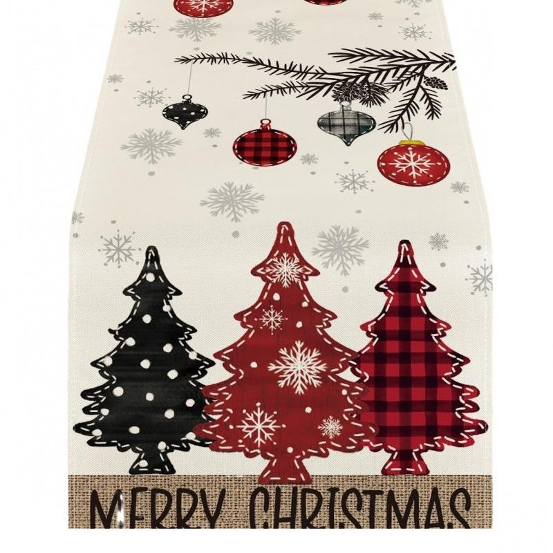 Festive Christmas Table Runner & Placemats Set - Cute Cartoon Print Heat-Resistant Coasters for Party Decor
