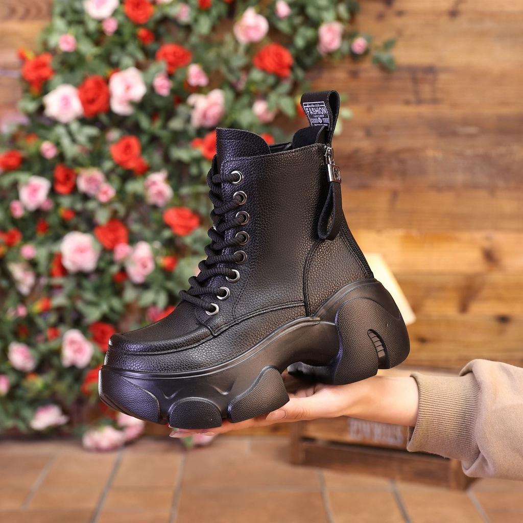 Women's Shoes on Sale High Quality Lace Up Women Boots Winter Round Toe Mixed Colors Short Barrel Platform Increase Height Boots