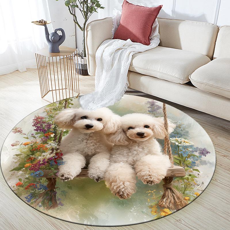 Beautiful Poodle pattern round rug,Carpet Rug for Living Room Bedroom  Playroom ,Non-slip Floor Mat,Holiday Gifts and Birthday Gifts.