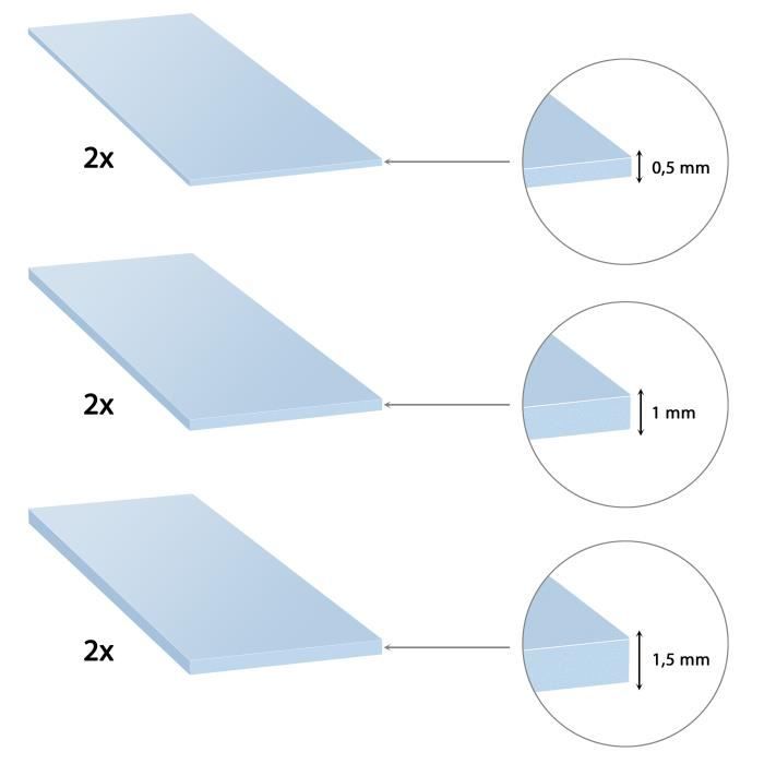 Poppstar - 6x pads thermiques (3 épaisseurs dont 2 de 0,5 mm / 1,0 mm / 1,5 mm),pour m.2 ssd, bleu