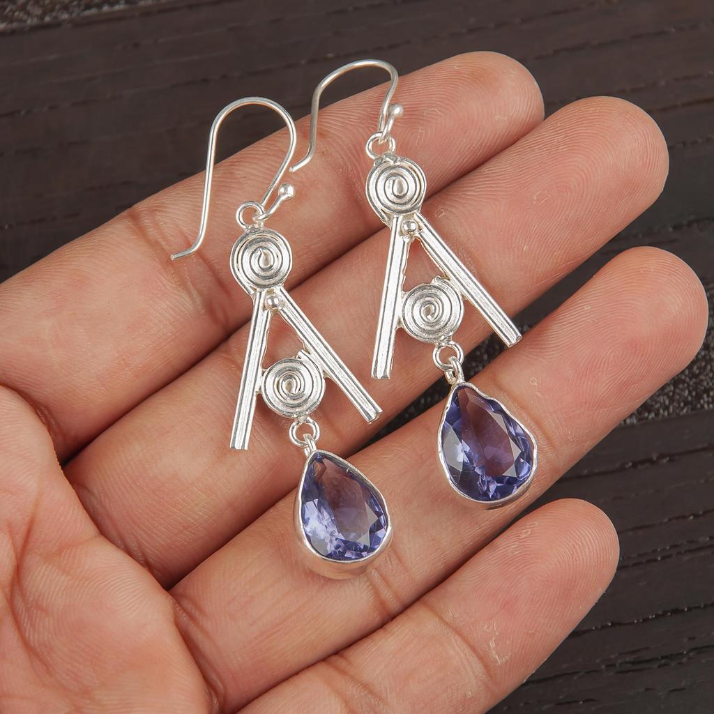 Iolite Gemstone Jewelry, 925 Solid Sterling Silver Earrings, Handmade Silver Jewelry Wonderful Silver Jewelry Gift For Women