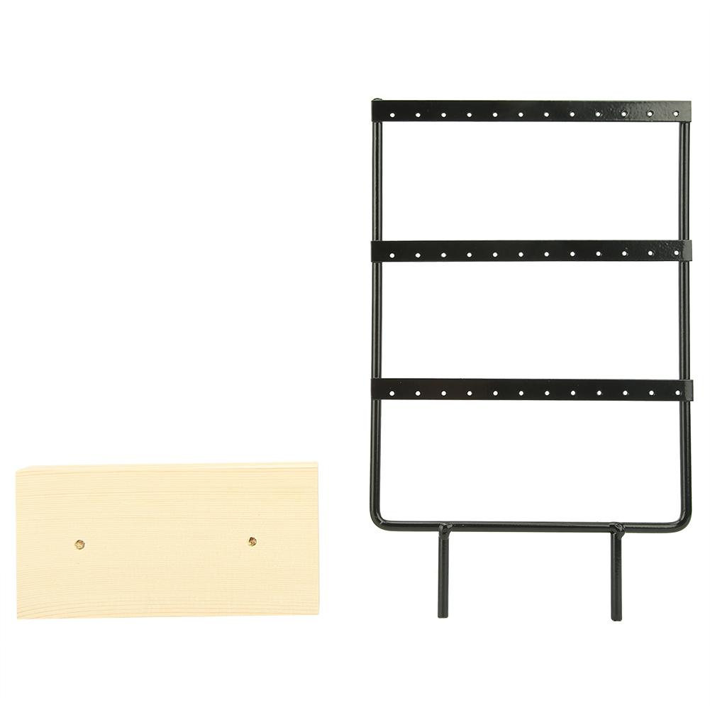 36 Holes Metal Jewelry Storage Rack Display Stand Earrings Necklace Organizer with Wood Base