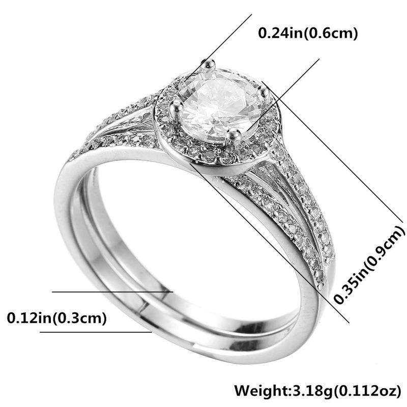 1PC Weißgold Zirkon Ring Fingerband Strass Ring Schmuckstück Charm Paar Verlobungsring