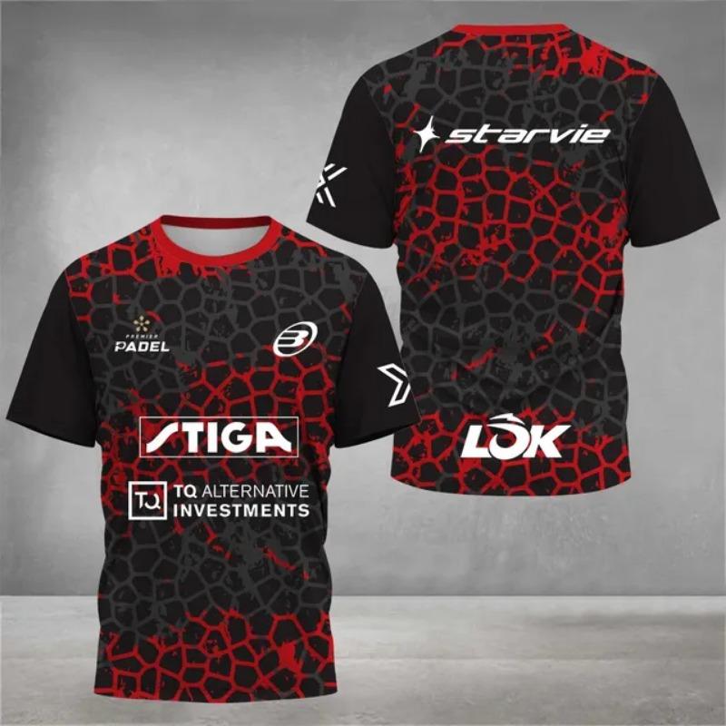Multi Brand Sponsor Starvie Lok Stiga Print Padel Competition T-Shirt, Men Women Quick Dry Breathable Padel Training Casual Tee
