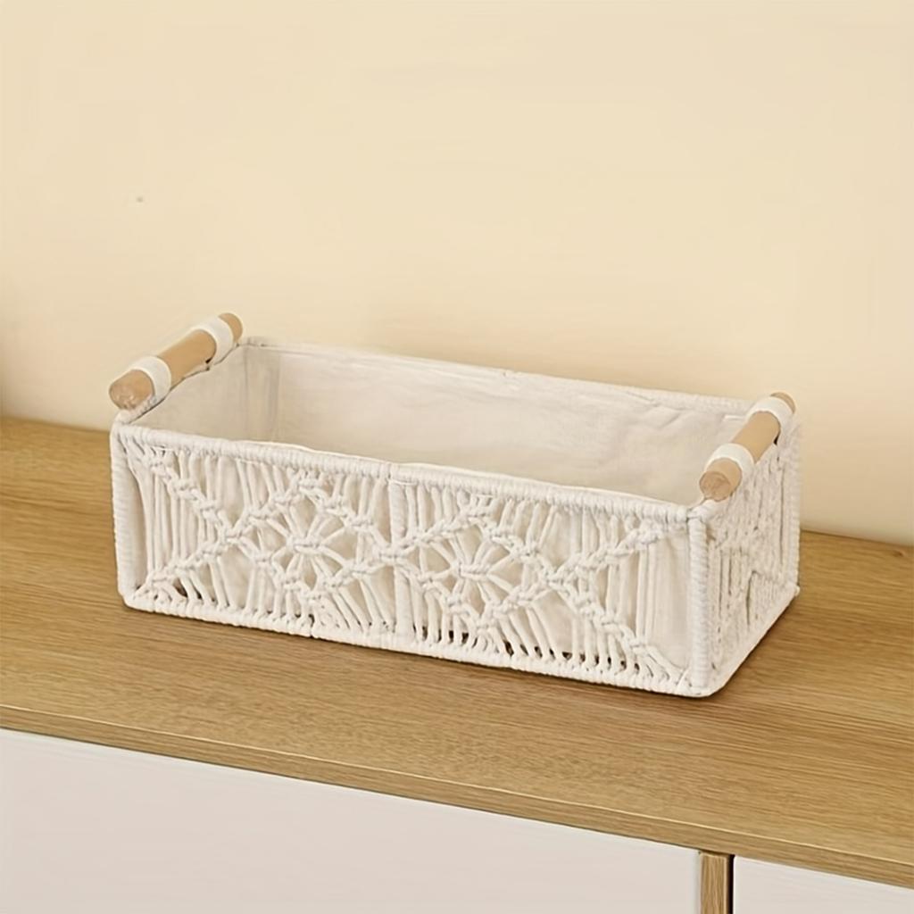 Cesta de Almacenamiento Pequeña de Cuerda de Algodón Tejida a Mano, Escritorio Vintage para Decoración del Hogar