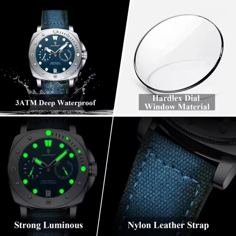 POEDAGAR High Quality Watches for Man Waterproof Luminous Date Exquisite Men Clock Nylon Leather Quartz Fashion Wristwatch
