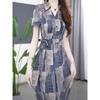 Summer Fashion Floral Print Dress Women Elegant Sash Waist Slim Midi Dress Stylish Personality