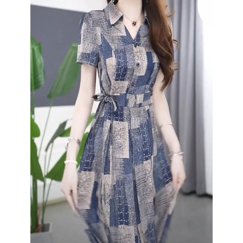 Summer Fashion Floral Print Dress Women Elegant Sash Waist Slim Midi Dress Stylish Personality