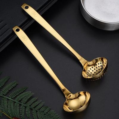 Golden 304 Stainless Steel Soup Ladle Ramen Spoon Skimmer Kitchen Tablespoons Colander New Cooking Utensils