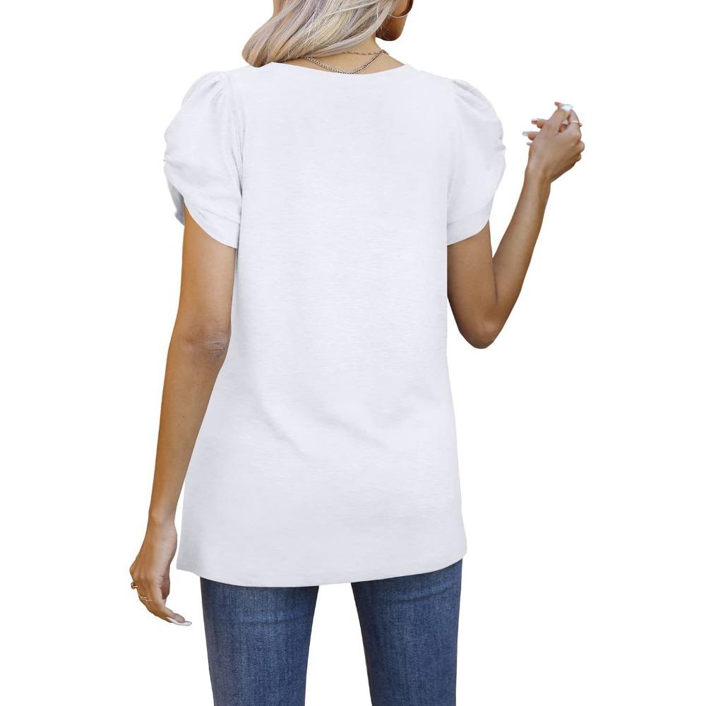 GMXIA Spring Summer Solid Color Knotted V-neck Short-sleeved T-shirt Base for Women