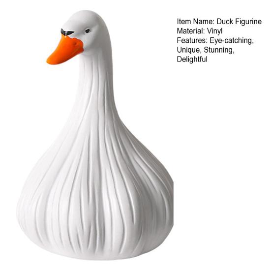 Cute Garlic Duck Figurine White Small Duck Ornament for Indoor Home Office Desk Decoration Novelty Gift for Stress Relief