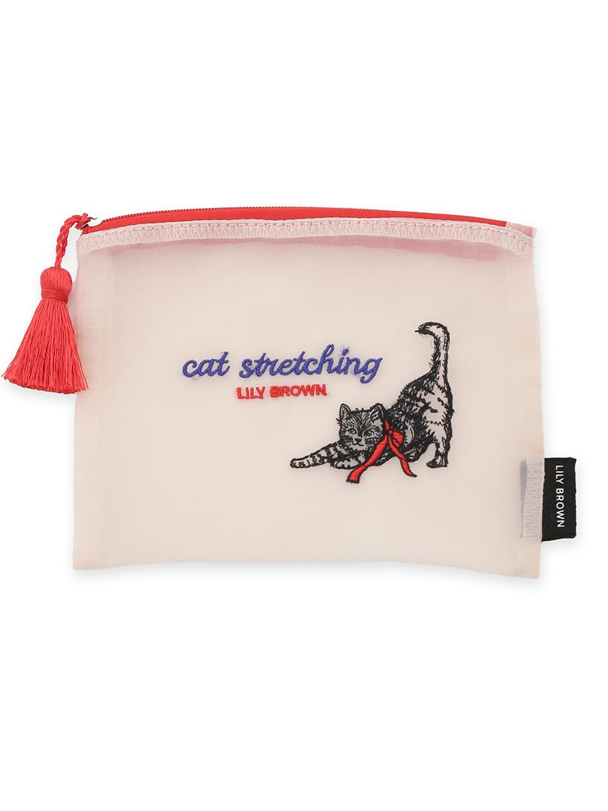 Lily Brown Cat Embroidered Sheer Pouch LWGG261327 Pink Free Size Women s