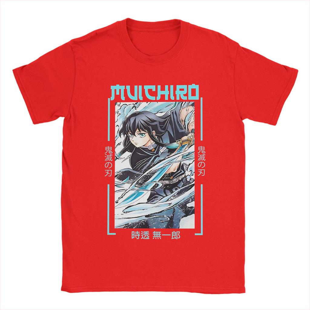 Vintage Demon Slayer  T-Shirt Men Cotton Short Sleeve Muichiro Tokito Round Neck Summer Tops