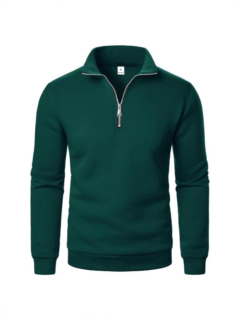 2025 Men's Half-Zip Stand-Up Collar Casual Solid Color Fashion Hoodie with Long Sleeves and Plus Velvet