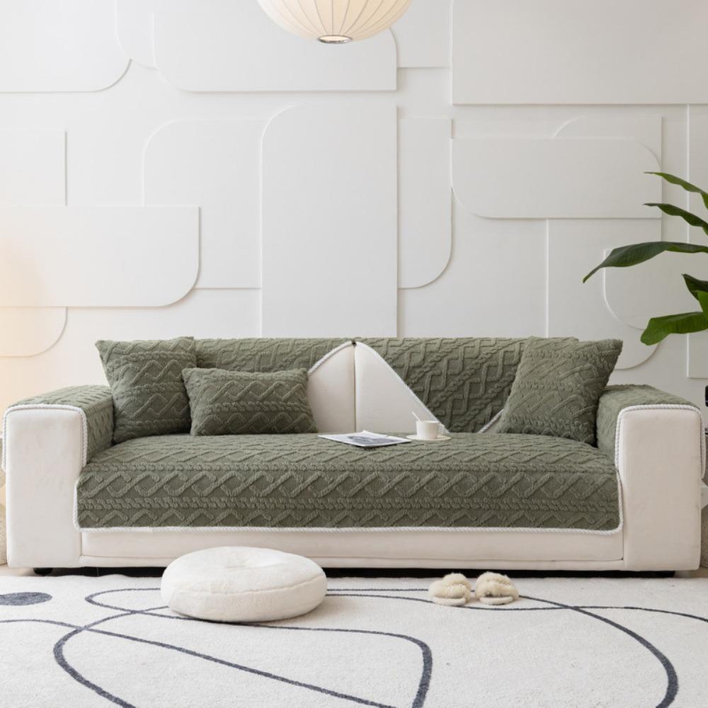 Winter Jacquard Cotton Flannel Solid Color Sofa Cover Modern Simple Super Soft Non Slip Sofa Cushion