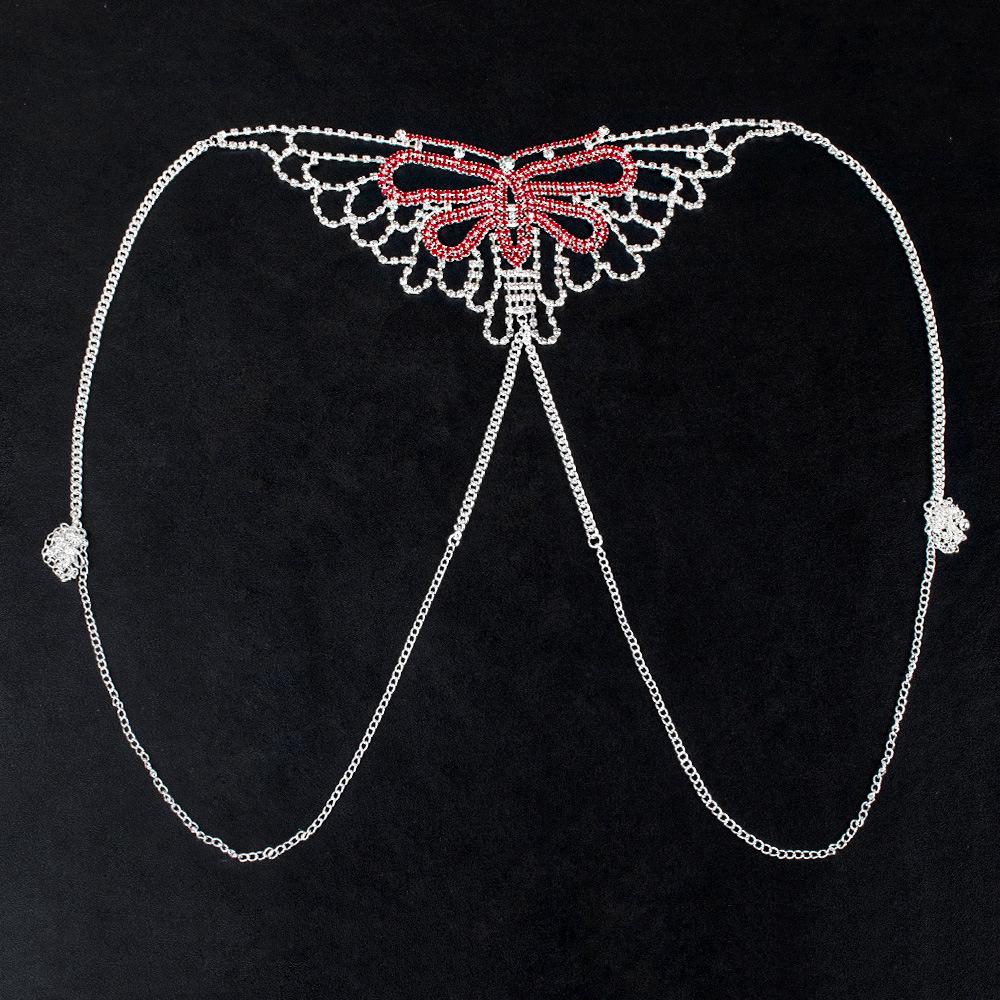 Red Butterfly Rhinestone Body Chain Bikini Bra for Nightclub and Beach