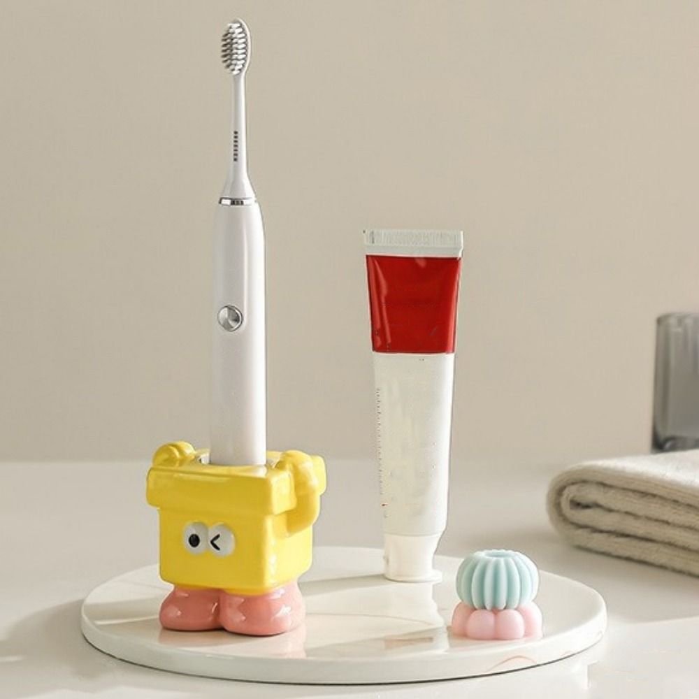 Ceramic Dopamine Toothbrush Holder Cute Stable Manual Toothbrushes Holder Free Standing Decorative Toothpaste Storage Shelf
