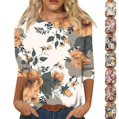 Damenmode Lässiges T-Shirt mit Rundhalsausschnitt und Dreiviertelärmeln und Aufdruck