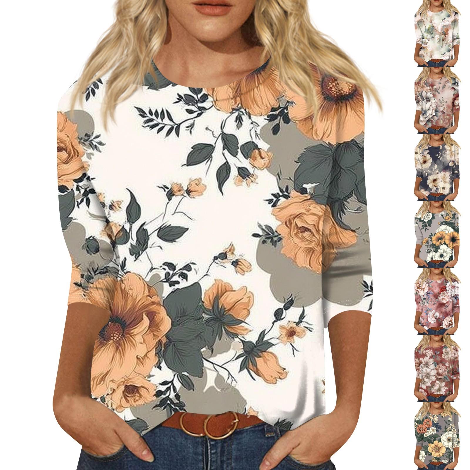 

Women s Fashion Casual Round Neck Three Quarter Sleeve Printed T-Shirt Top XXXXXL бежевий