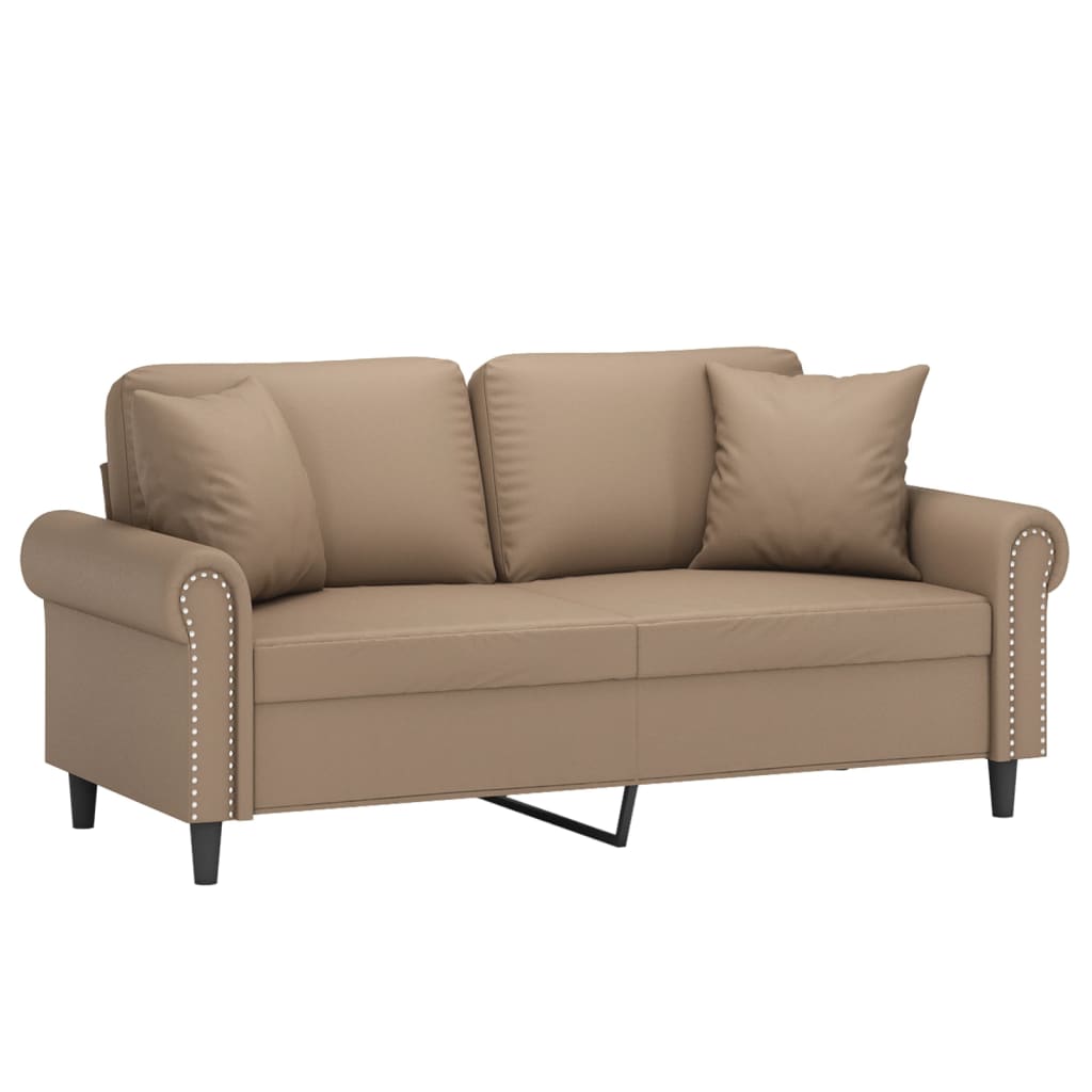 Vidaxl 2-Osobowa Sofa Z Poduszkami, Cappuccino, 140 Cm, Sztuczna Skóra