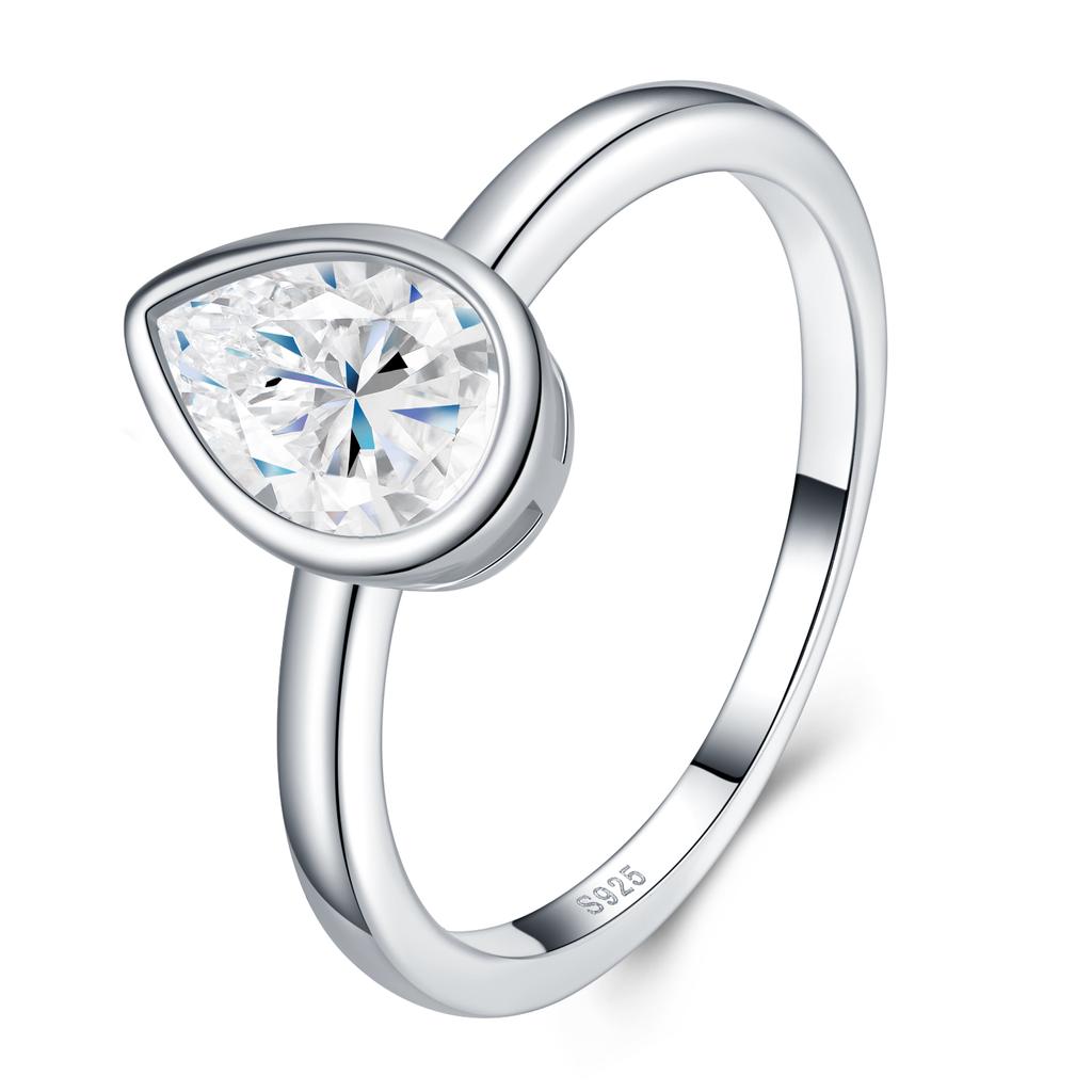 Solitaire Pear Cut Moissanite Engagement Ring S925 Silver Round Brilliance Moissanite Best Value Diamond Simulant Jewelry Ring