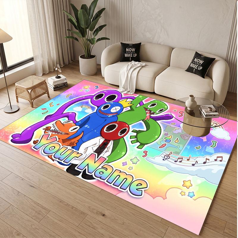 Custom Name Text Crystal Velvet Rug,Rainbow Friends Soft Plush Decorative Non Slip Floor Carpet