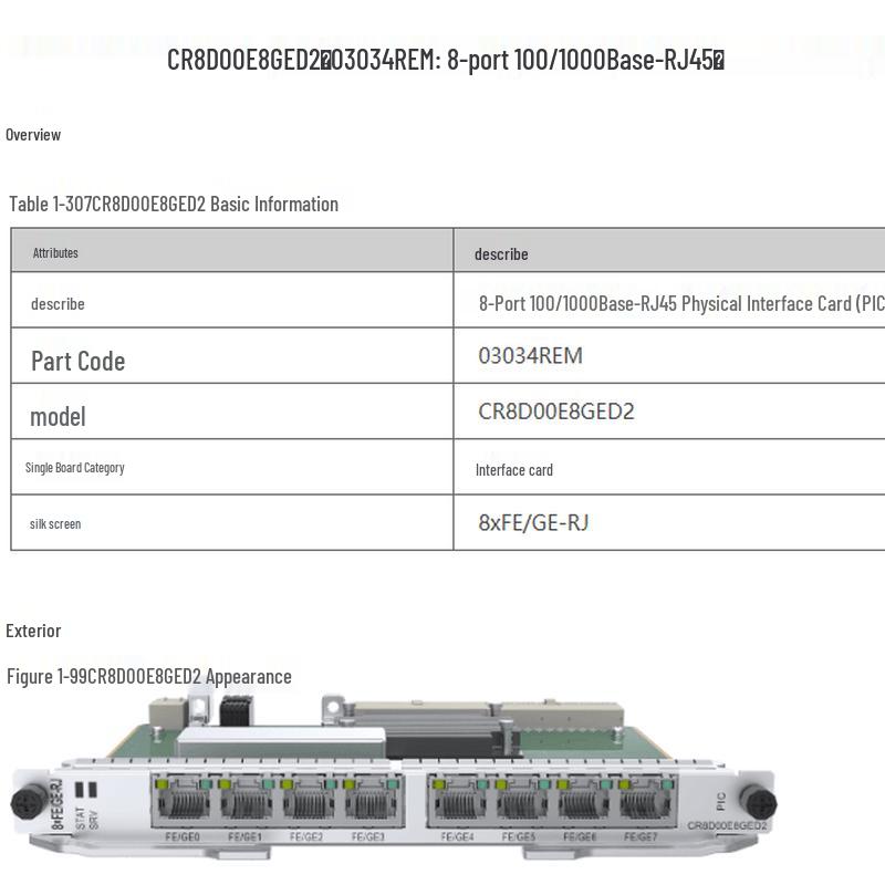 Huawei CR8D00E8GED2 8-Port Gigabit Ethernet Interface Card