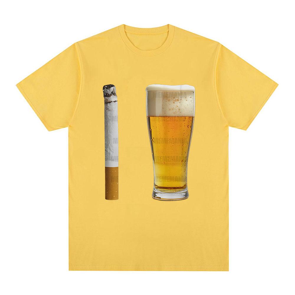 Beer and Cigarette Funny Tshirt Alcohol Beer Offensive Party Stupid Meme Tshirts Unisex Women Fashion Cotton Short Sleeve T Shirt
