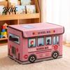 Soft Fabric Toy Safety Lid Box Foldable Bus Storage Chest School Treasure with And Reinforced