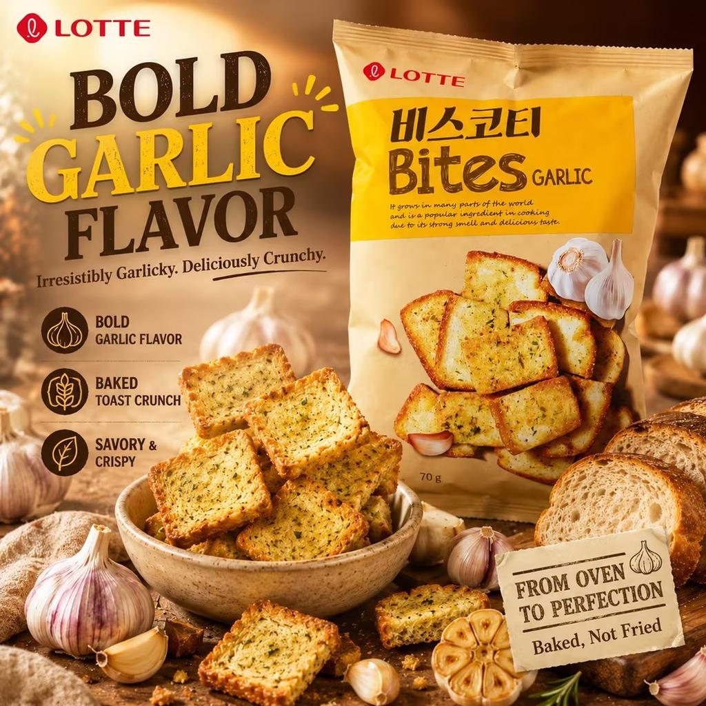 Chips de Pan Horneado con Sabor a Ajo Lotte 70g