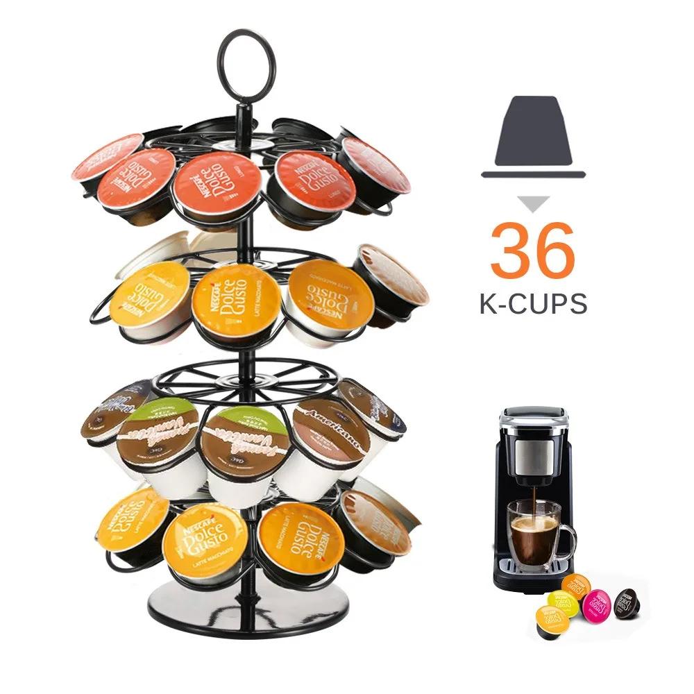Coffee Capsules Holder Rotating Coffee Pod Storage Display Rack 36 Pod Capacity for K-CUP for Dolce Gusto Coffee Lovers Tools