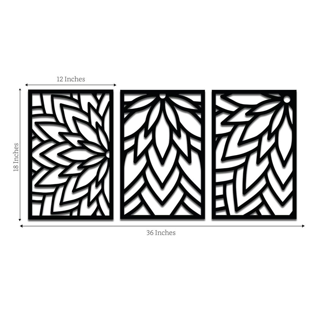 Pre-Laminated Pine Wood Flower Pattern Wall Art | Laser Cut Precision | For Home Décor | For Gifting (Set of 3)