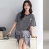 Pajamas with chest pads, pure cotton pajamas, women's round neck short-sleeved dresses, cool and breathable striped loungewear can be worn outside