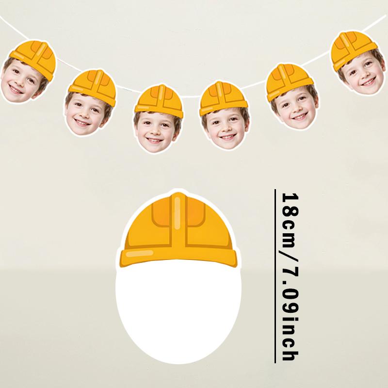 6Pcs/12pcs Birthday Customizable Portrait Digger Tractor Hard hat Pattern Banner Children Birthday Parties Cute Banner Decor