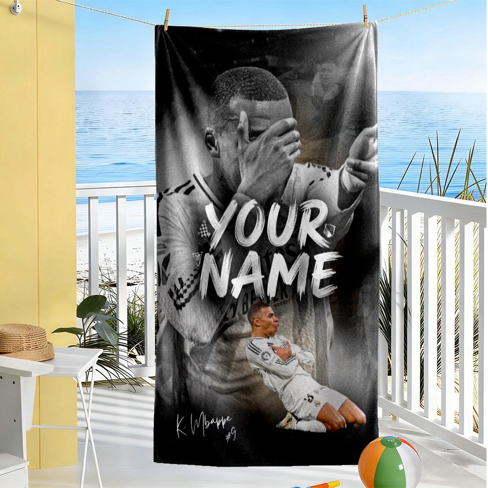 Mbappé Customize Text Beach Towel Soft Durable Quick-Dry Suitable for Swimming Gym Camping Yoga Vacation