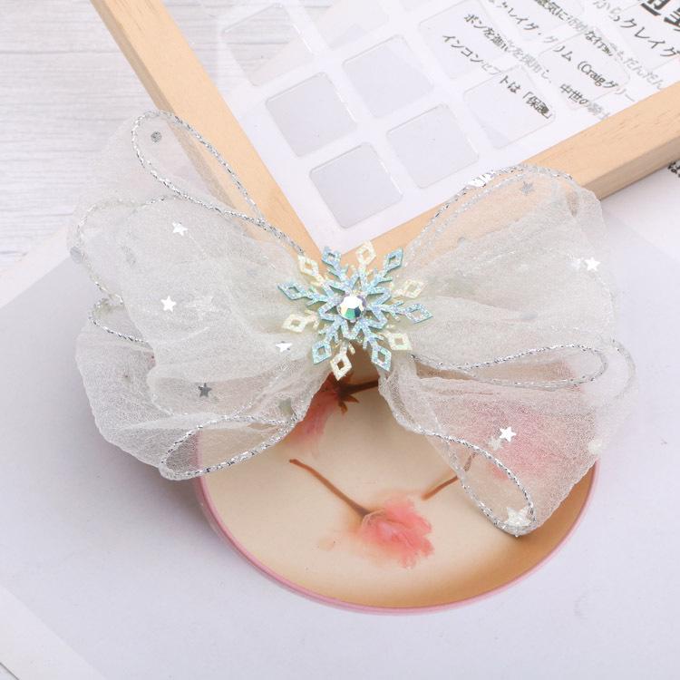 Princess Snowflake Bow Hair Clips for Girls - Cute Pink Korean Style Headwear