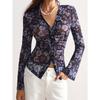 Camicia da donna elegante a maniche lunghe con scollo a V, vestibilità slim, con stampa, per il lavoro e il tempo libero