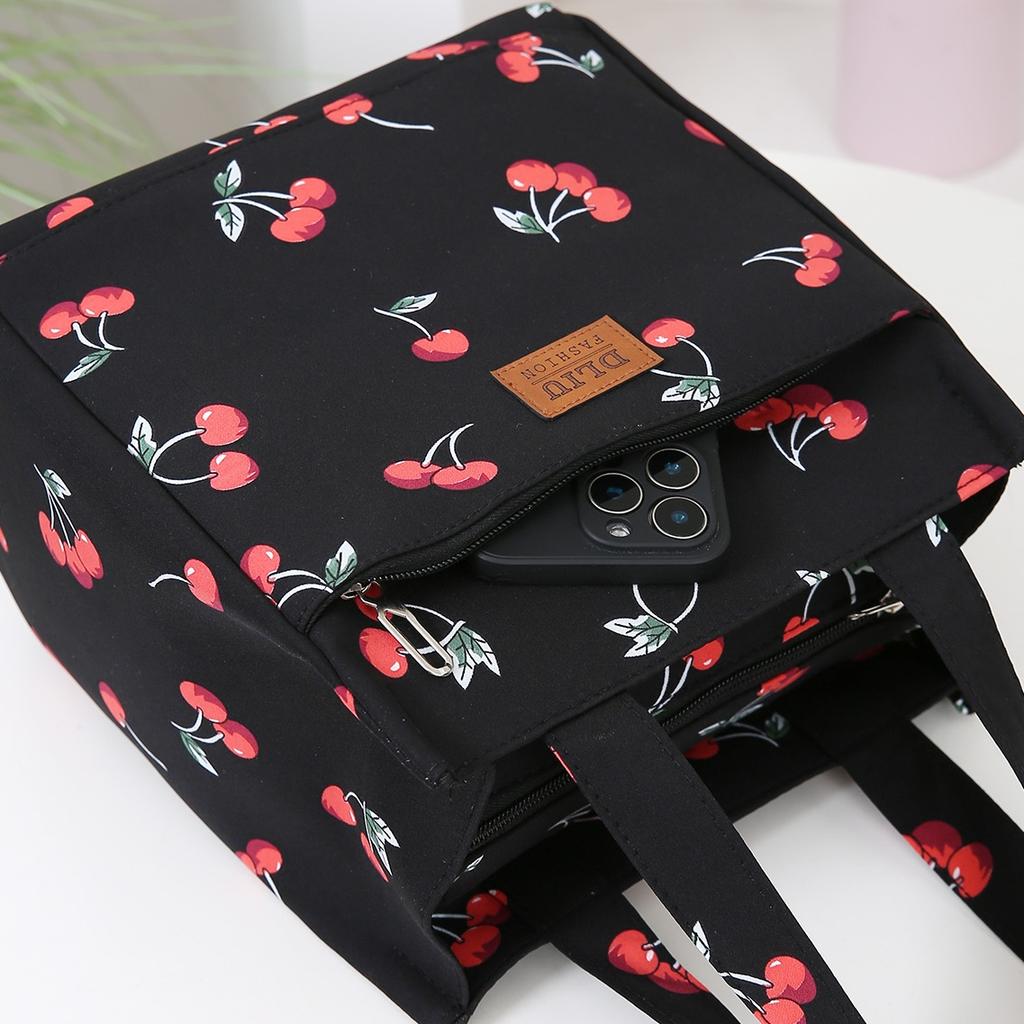 Modische verdickte bedruckte Baumwoll-Handtasche, große Kapazität, Tote, Mommy Bag, Aufbewahrungstasche für Brotdosen, Handtasche für Pendler