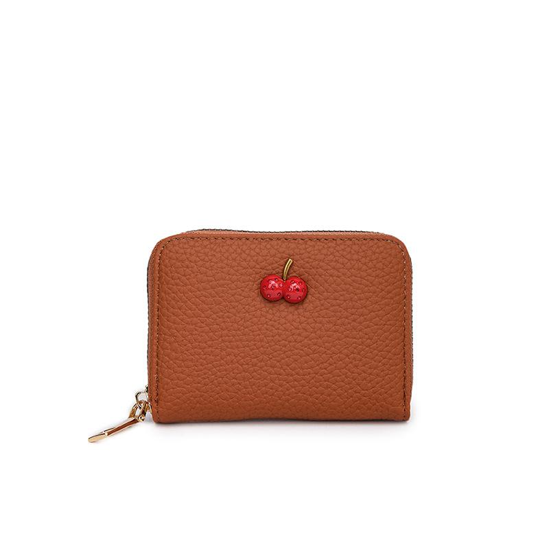 Zipper new women's cherry texture organ card bag multi-card wallet trendy solid color clutch bag