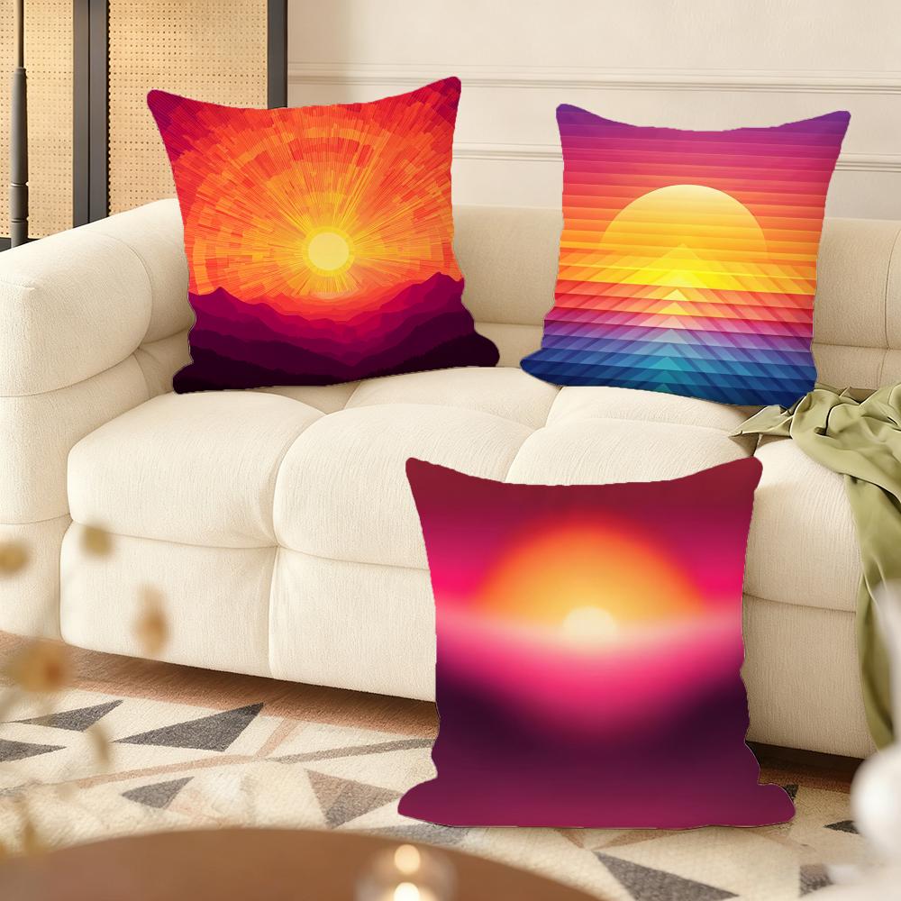 Sunset Gradient Pattern Cushion Cover Soft Short Plush Pillow Cover Smooth Cozy Texture Aesthetic Cushion Case Home Decor