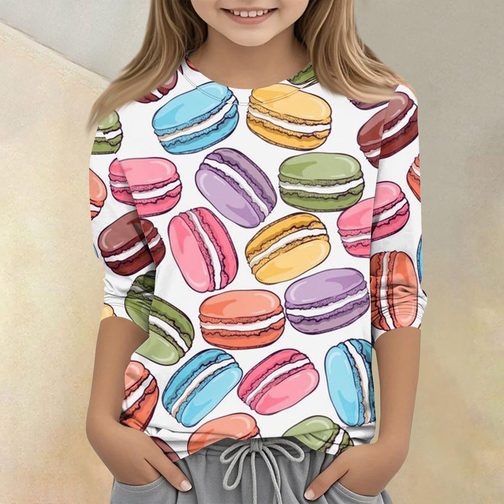 Children's Printed Round Neck Seven Quarter Sleeve Casual T-shirt