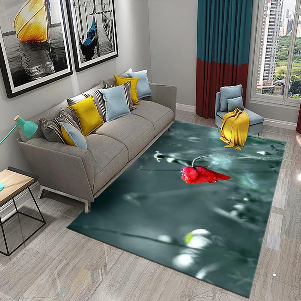 Poppy Red Flowers Carpet for Kitchen Floor Mat Bedroom Living Room Bedside Decor Area Rug Hallway Carpet Home Entrance Doormat