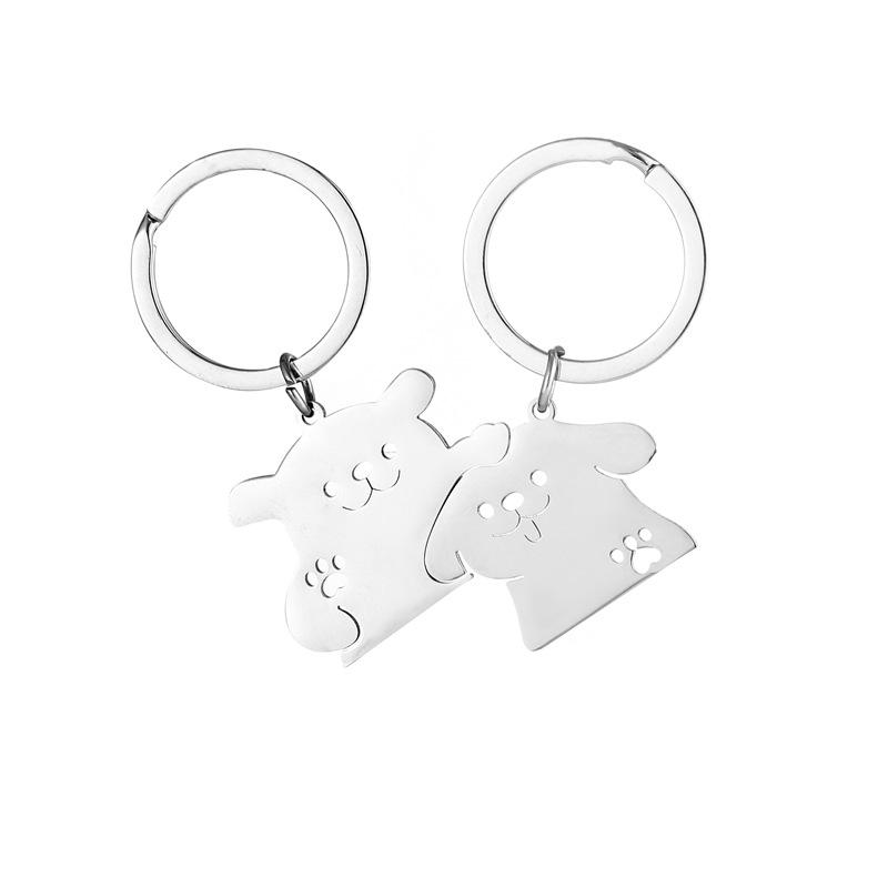 Gold Silver Black White Splicing Cat Stainless Steel Keychain Cute Cartoon Design Fashion Couple Pendant Practical Backpack Decoration