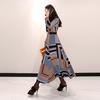 Vintage Print Shirt Dresses Women Elegant Single-Breasted Long Sleeve Lapel Belt Bow Long Robe