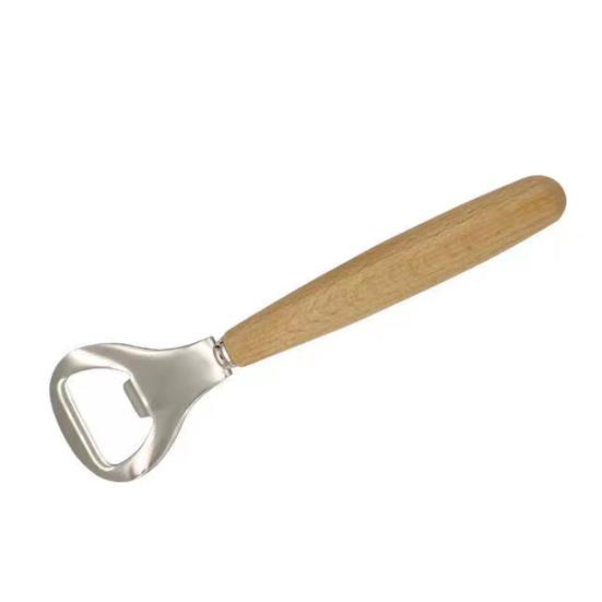 Beer Bottle Opener, Stainless Steel Cap Remover with Beech Wood Handle, Heavy Duty Opener for Kitchen Bar Camping Outdoor