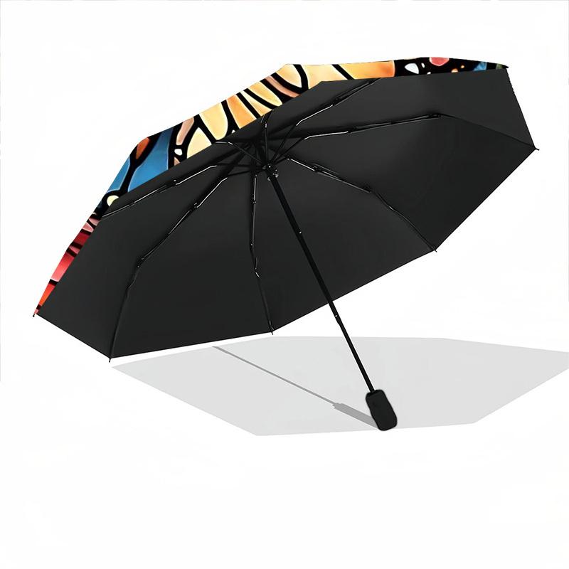 1PC Butterfly StainedGlass Automatic Folding Umbrella Portable Collapsible 8-Rib Umbrella for All Seasons, Casual Outdoor Accessory, A01