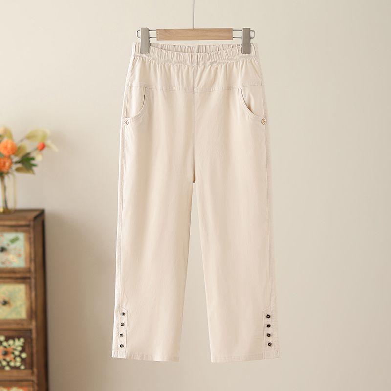Sommer Neue Lässige Baumwoll-Cropped-Hose für Damen, Hohe Taille, Lockere Passform, Übergröße, Vielseitige Hose mit geradem Bein