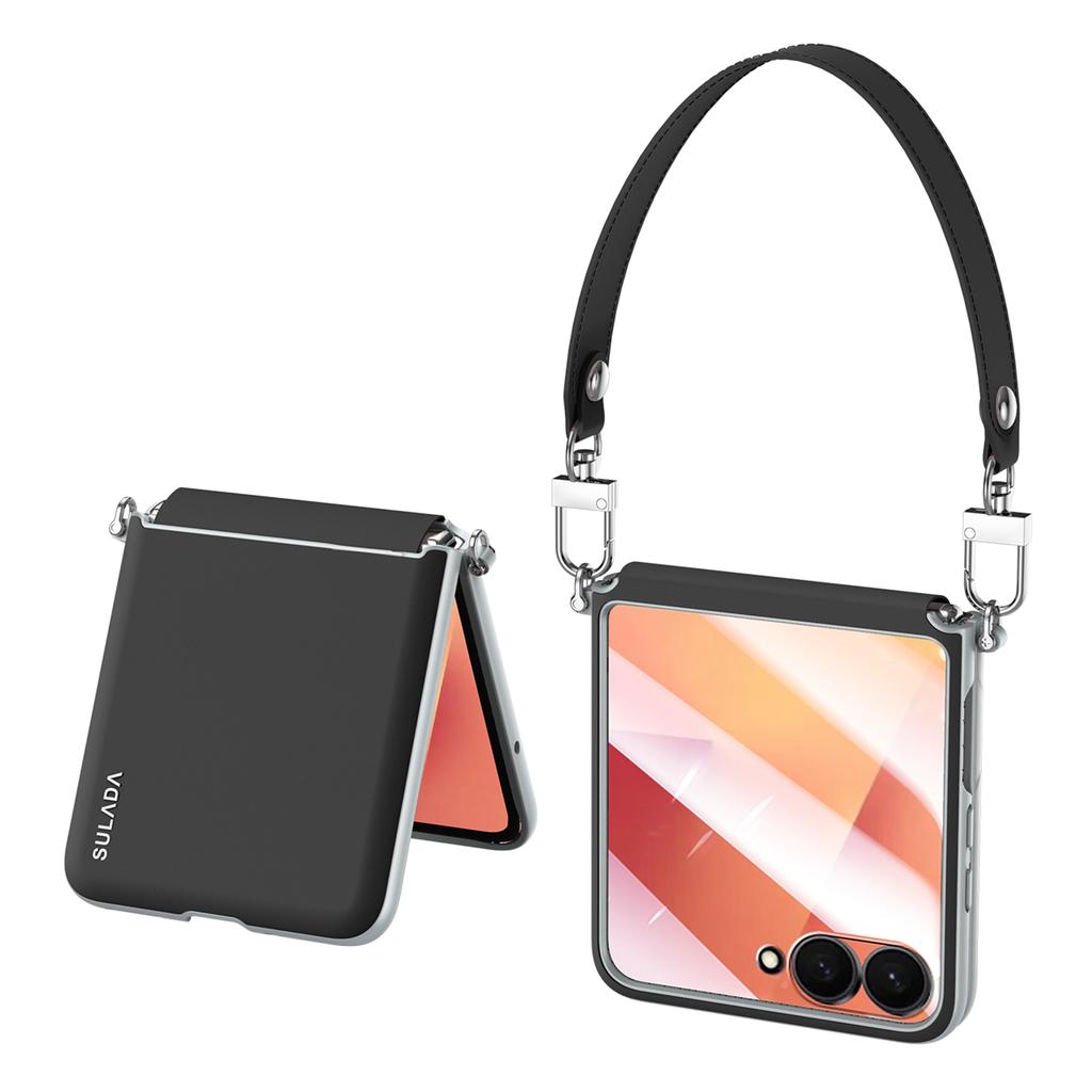 SULADA For Samsung Galaxy Z Flip7 5G Case with Strap Leather Back Phone Cover Hinge Protection