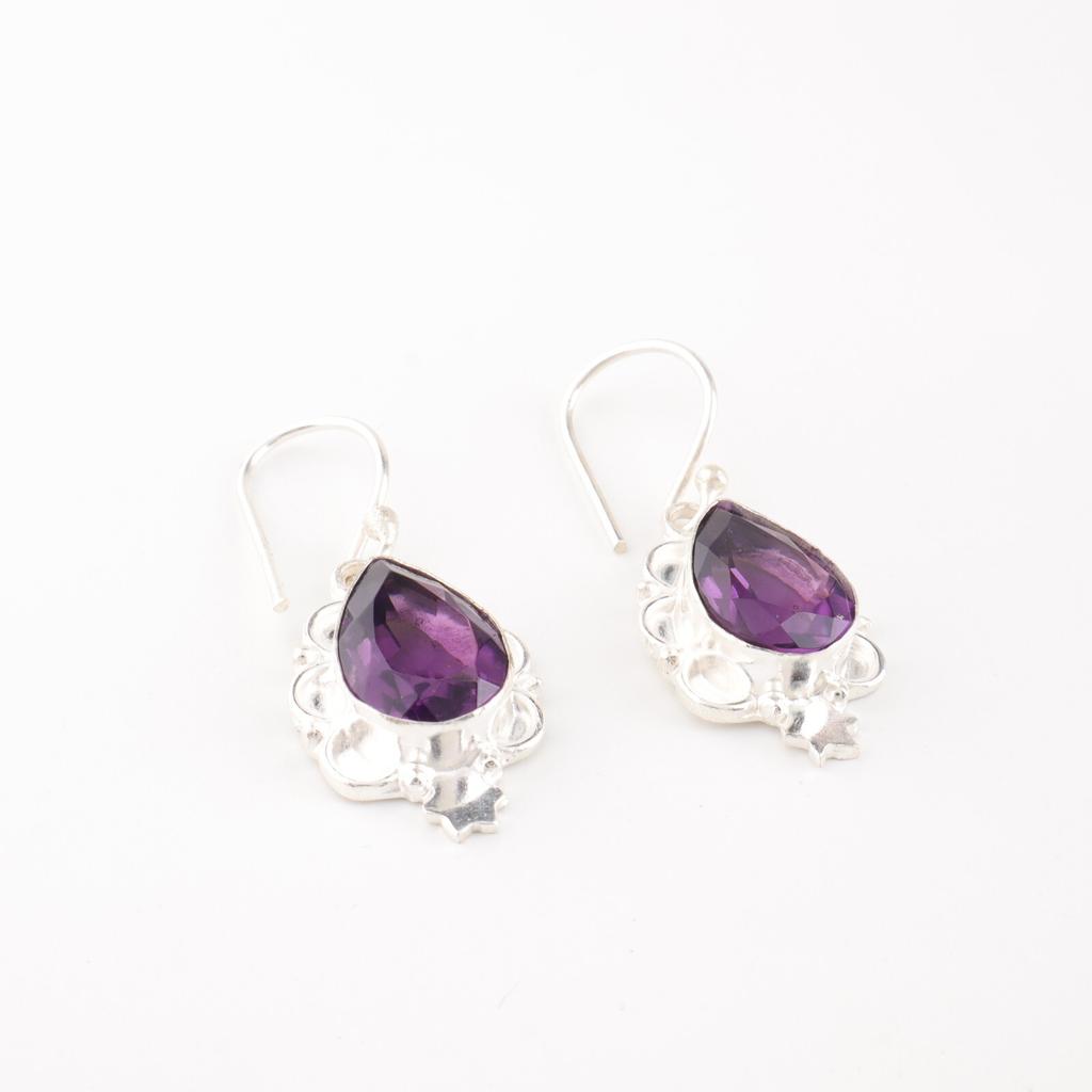 Purple Amethyst Gemstone Earrings 925 Sterling Silver Handmade Jewelry For Her EE-163-6
