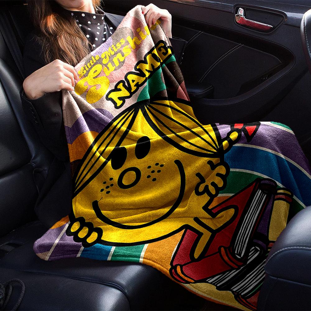 Custom Name Mr. Men and Little Miss Theme Printed Blanket - Perfect for Couch, Bed, Travel & Outdoor Use | Machine Washable, Cozy & Durable.